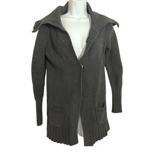 2000s American Eagle Oversized Black Chunky Knit Cardigan Size Small Cape Neck